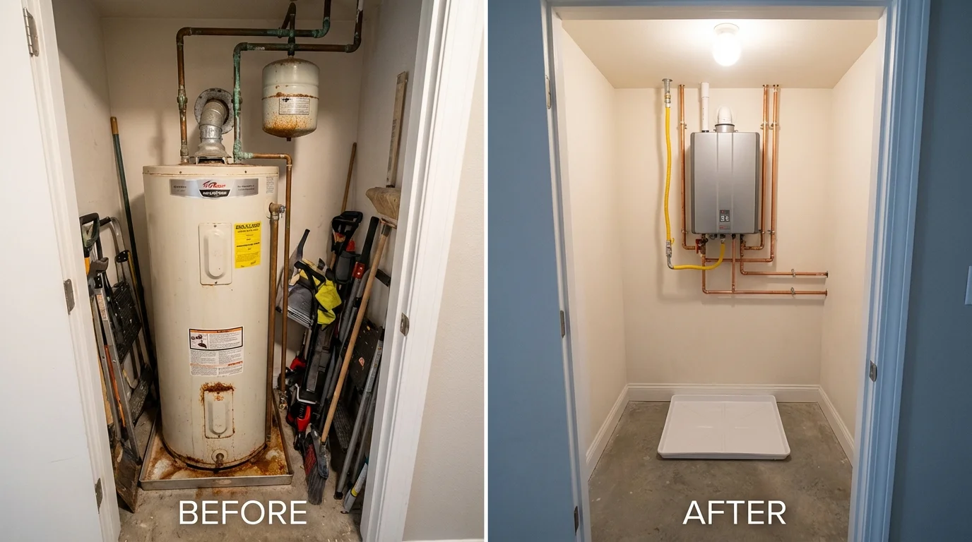 Tank water heater versus wall-mounted tankless unit comparison for Rockport, MA homeowners