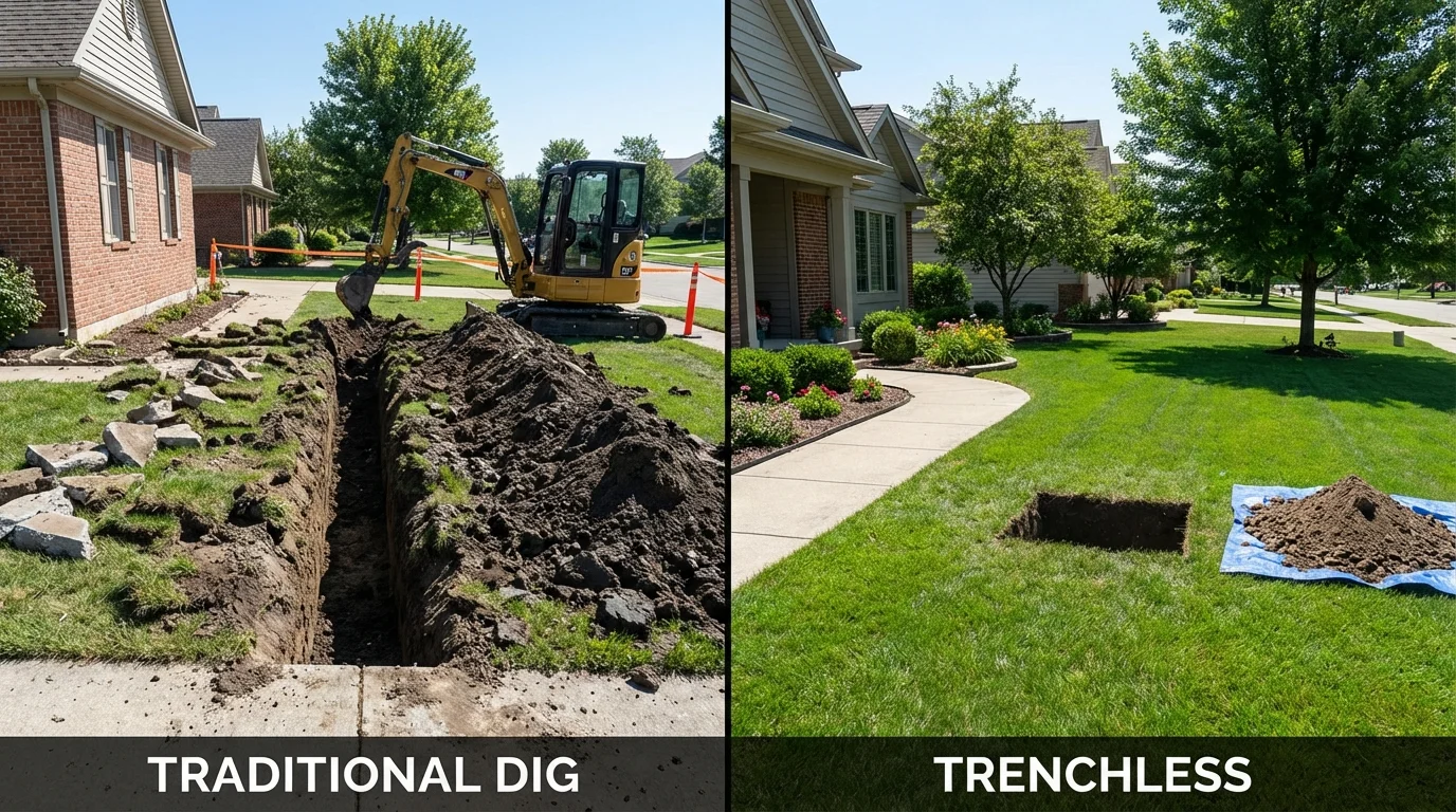 Trenchless sewer repair with minimal yard damage versus traditional excavation in Rockport, MA